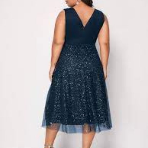 Shein Double V Neck Navy Blue Sparkling Dress 2XL - Picture 3 of 6